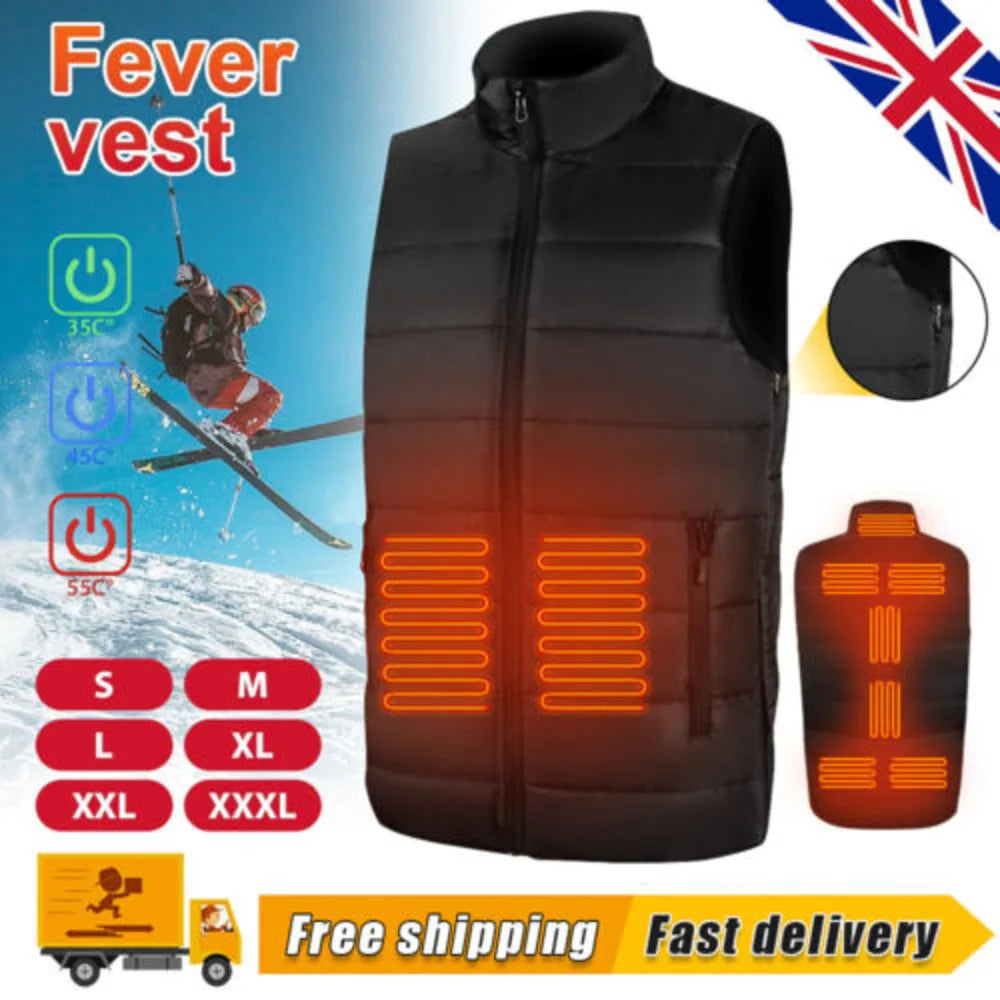Electric Heated Vest Gilet Winter Body Warmer Heating Warm up Thermal Jacket Men