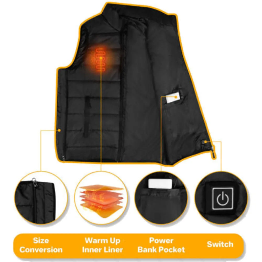 Electric Heated Vest Gilet Winter Body Warmer Heating Warm up Thermal Jacket Men